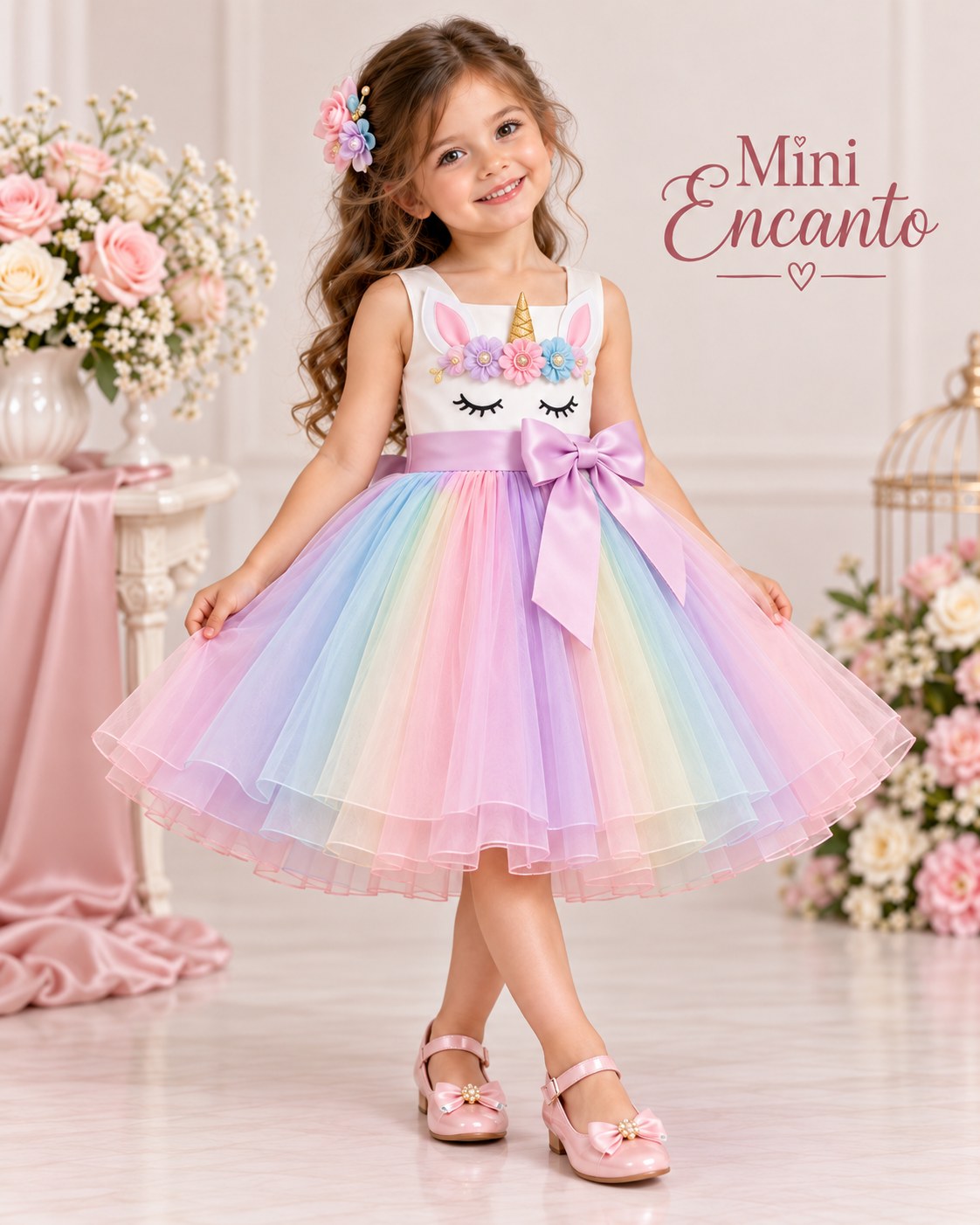 Vestido Unicórnio Arco-Íris